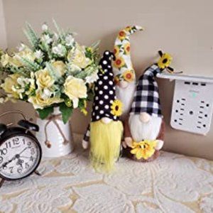 3 Pieces Sunflower Gnomes Buffalo Plaid Summer Rustic Kitchen Decor